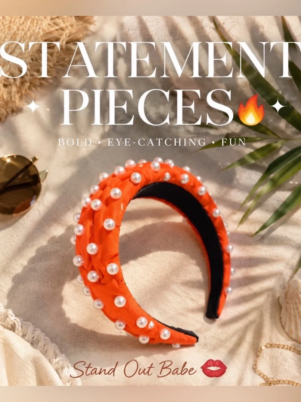 Orange Pearl Embellished Statement Headband | Bold Summer Accessory | Boutique